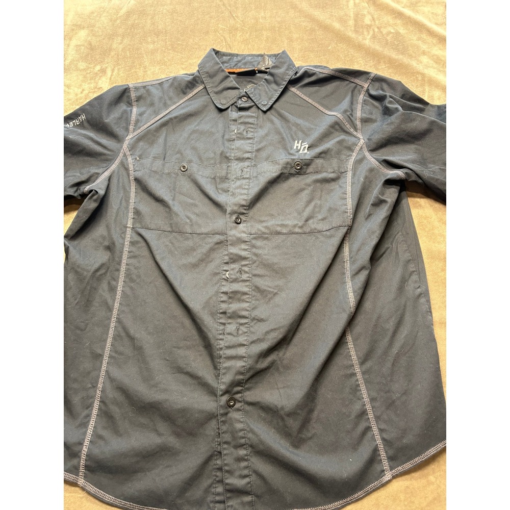 Harley Davidson Mens Short Sleeve Work Shirt Black HD Performance XL Embroidered